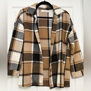 Plaid Blazer - Tan, Black, and White